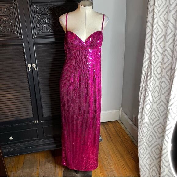 Vintage Adrianna Papell Sequin Pink Long‎ Sweetheart Slip Dress Gown 12 - Picture 1 of 8